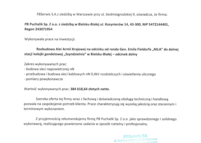FB Serwis S.A. referencje